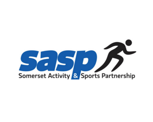 SASP logo: bold, blue text featuring an image of a figure running.