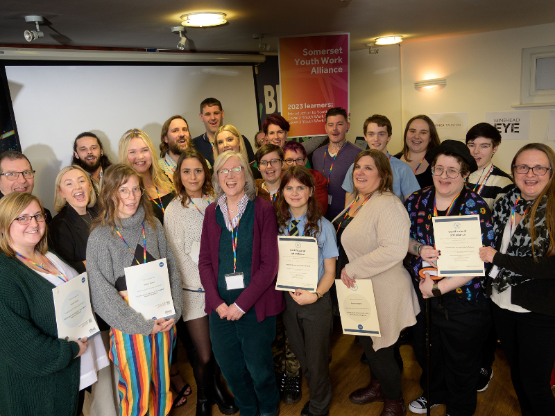 Photograph of attendees at the Somerset Youth Work Alliance certificate presentation event