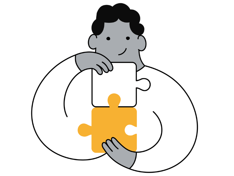 Illustration of a man holding two puzzle pieces together