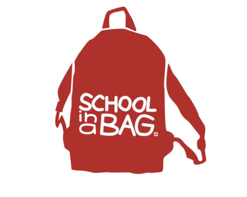 School in a Bag logo: a red backpack with white text