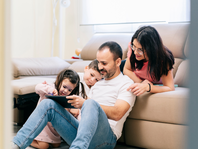 A young family sat together