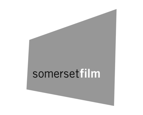 Somerset Film logo: black and white text on grey, rectangular background