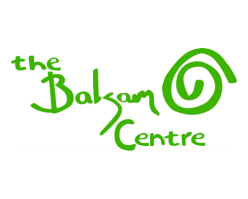 The Balsam Centre logo: green, handwritten text, with an eye-shaped spiral